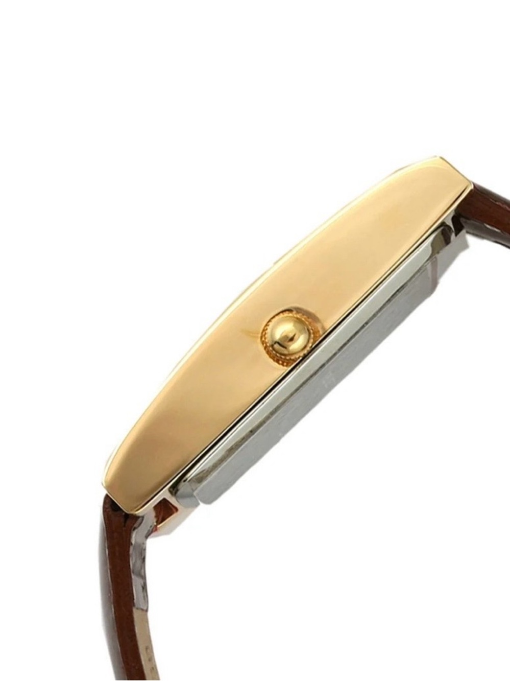 CLOSET CLOSING - Last Call! Peugeot Gold Tone Rectangular Watch with Brown Strap - Picture 4 of 7
